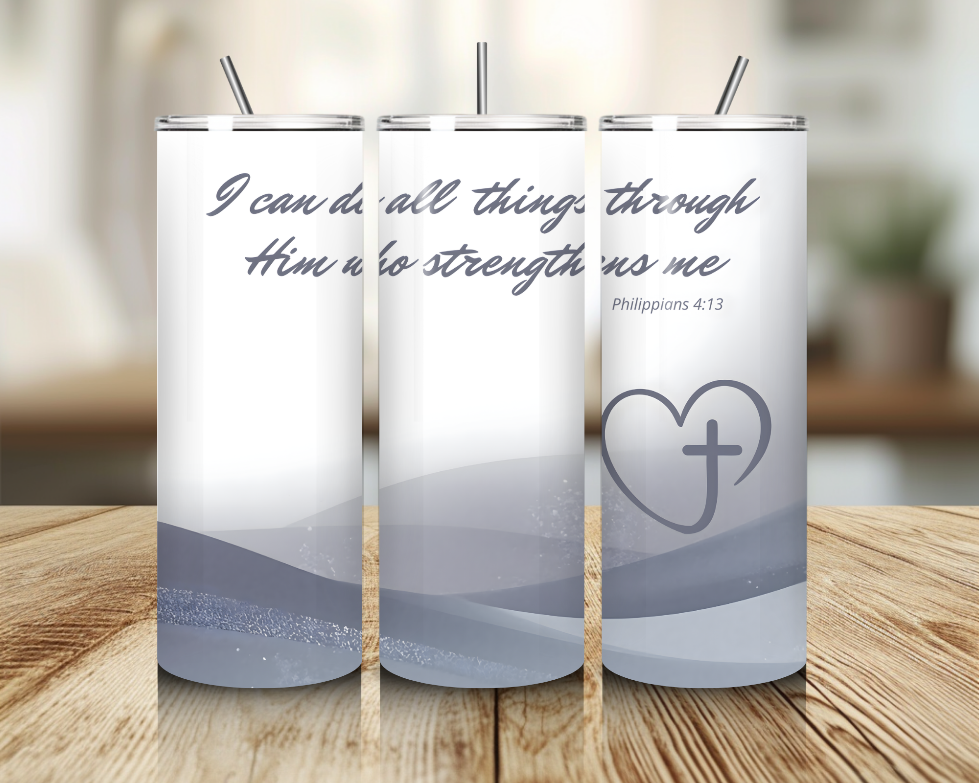 Philippians 4:13 20oz Skinny Tumbler with Straw | Christian Faith Cup | Minimalist Scripture Drinkware | Inspirational Gift for Her