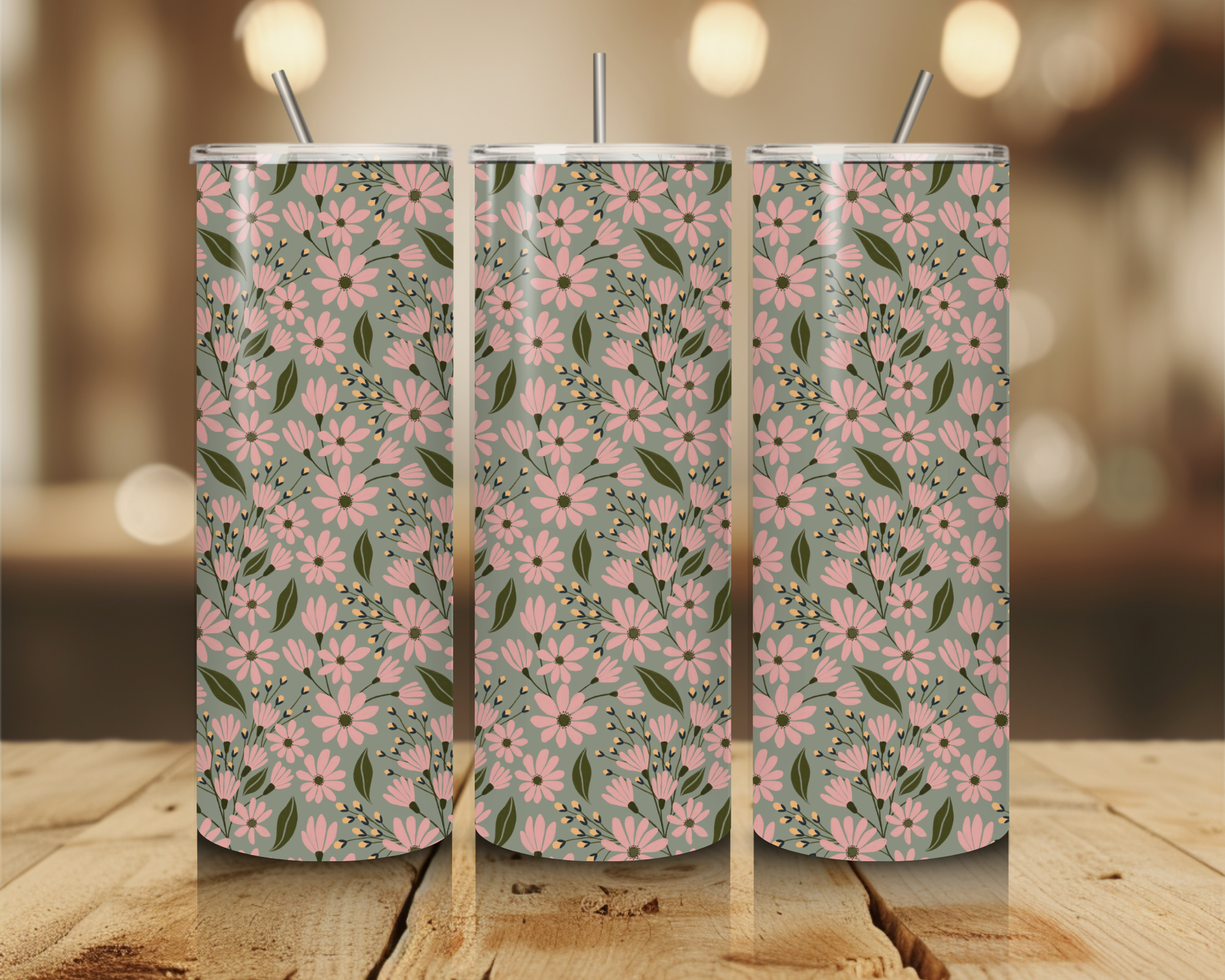 Pink Wildflower 20oz Skinny Tumbler with Straw | Farmhouse Floral Cup | Feminine Rustic Drinkware | Gift for Her