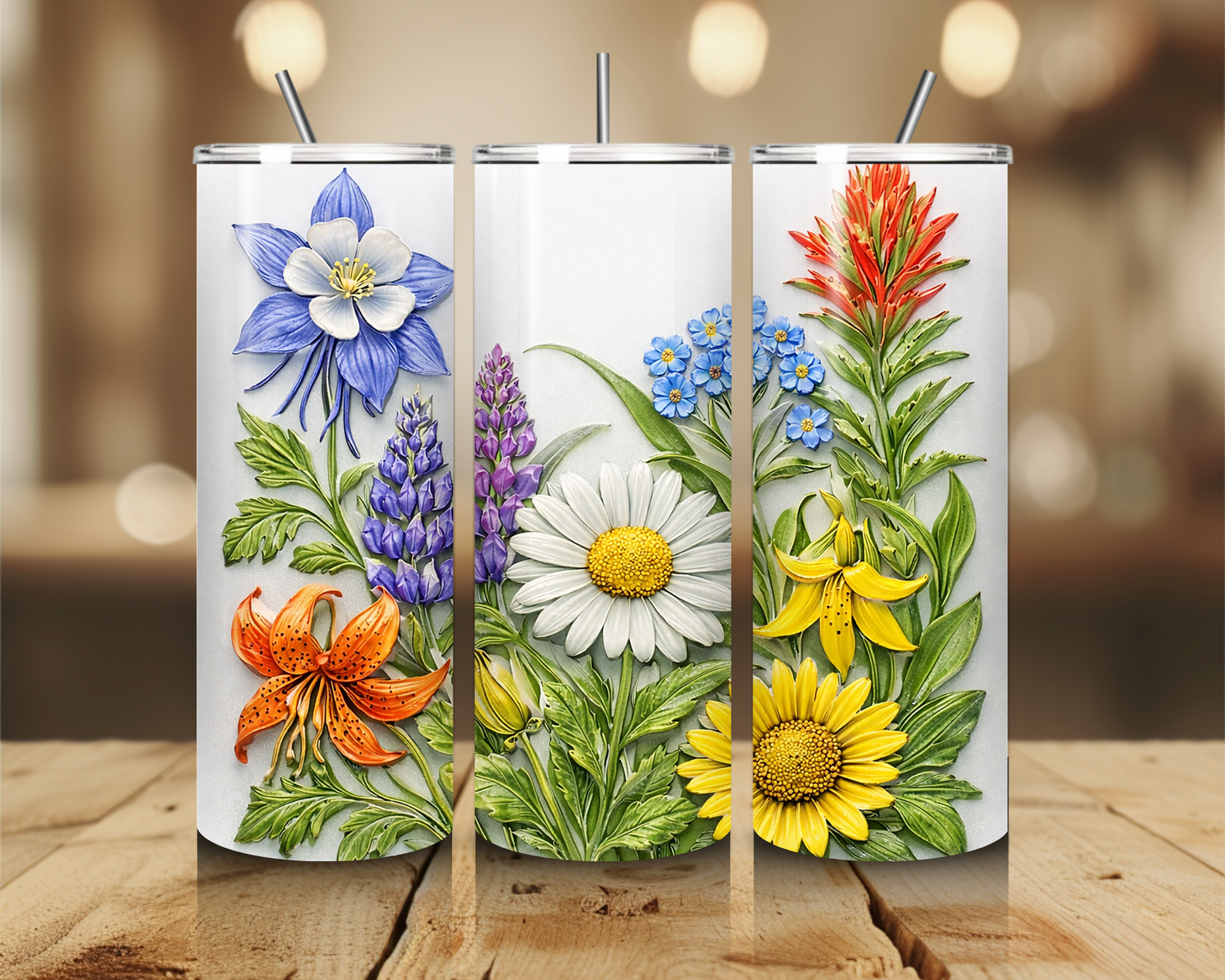 Wildflower Garden 20oz Skinny Tumbler with Straw | Colorful Botanical Floral Cup | Nature Inspired Drinkware | Gift for Her