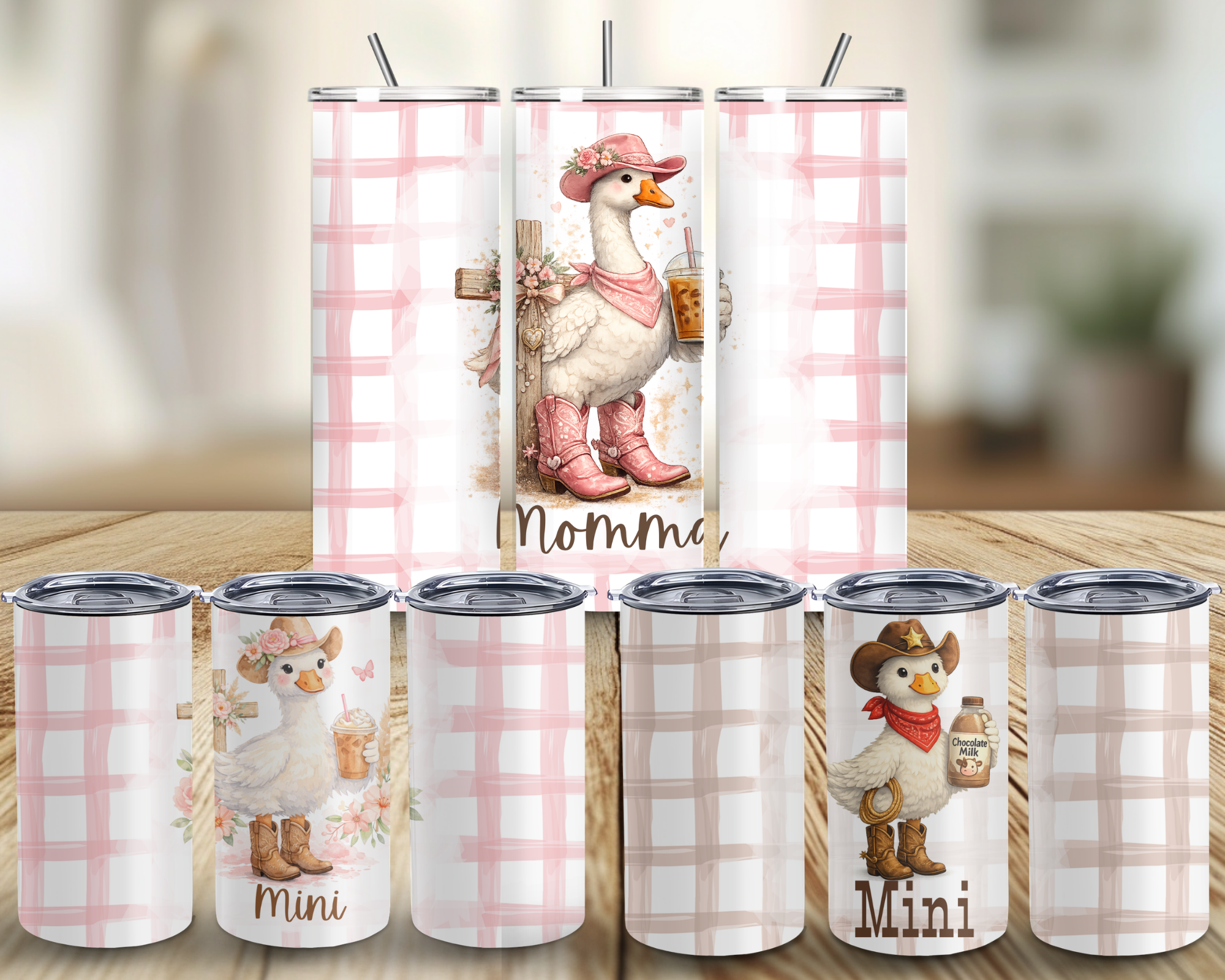 Mom & Mini Matching Tumbler Set | 20oz Skinny + 12oz Kids Cups | Cowgirl Goose Family Set | Personalized Mommy and Me Gift