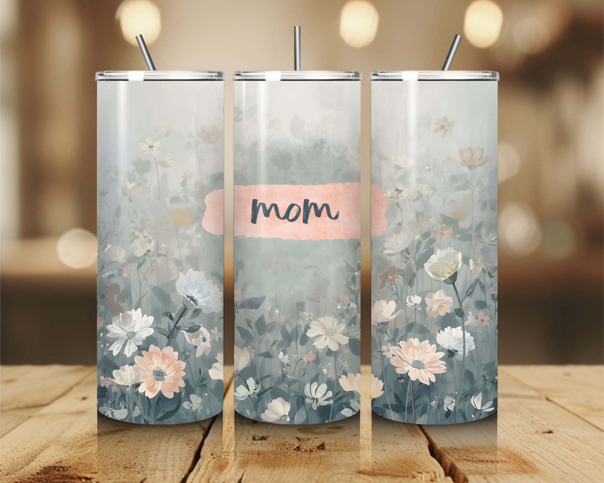 Personalized Floral 20oz Skinny Tumbler with Straw | Custom Name Mom Sister Grandma Cup | Soft Wildflower Gift for Her