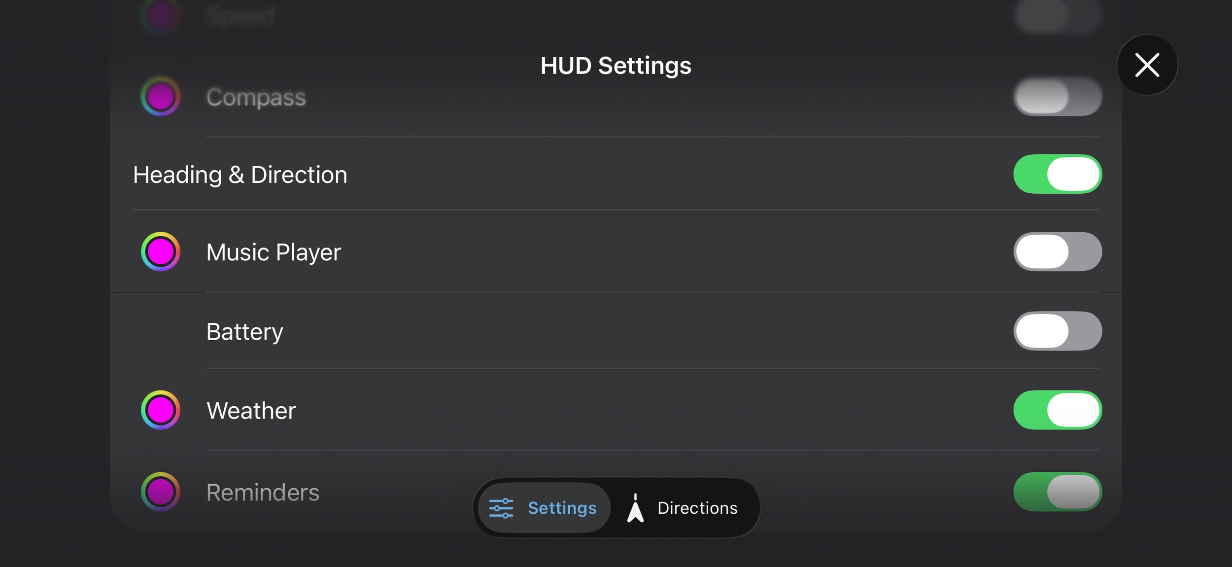 Settings for the OpticHUD App