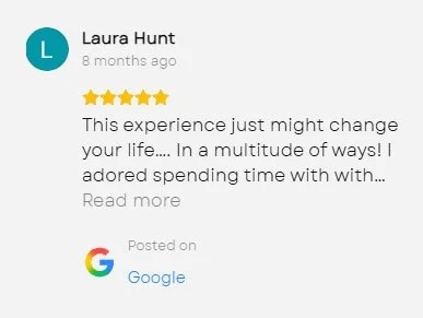 Customer review on Google with five stars and text about a positive experience.