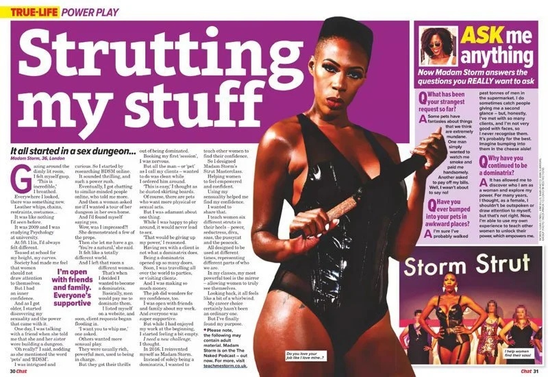 Madam Storm was recently interviewed for Chat Magazine.