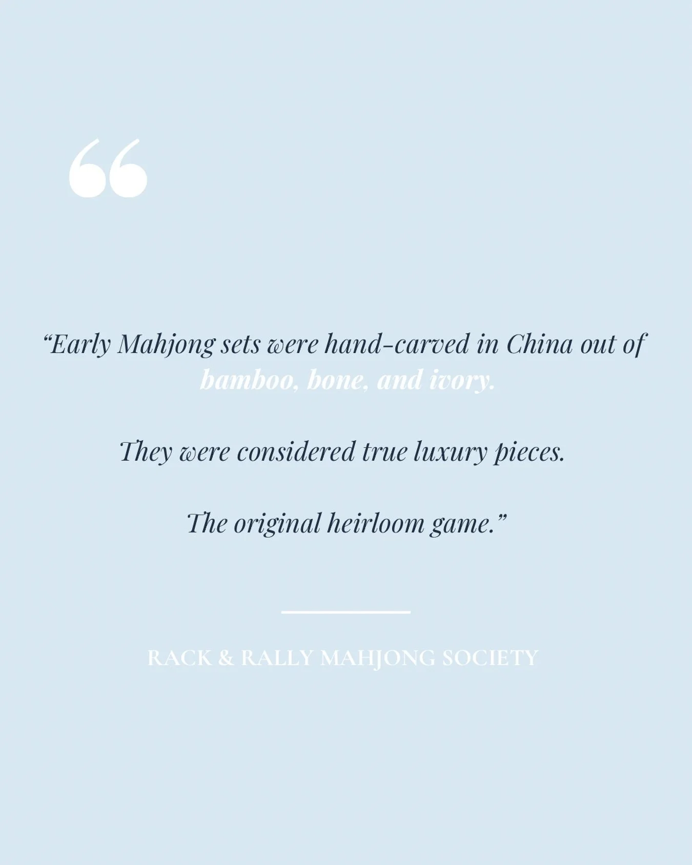 Long before Mahjong nights became a ritual, the tiles themselves were treasures.

Hand-carved. Collected. Kept for generations.

There&rsquo;s a reason it&rsquo;s stood the test of time and why we believe it belongs at the center of every beautifully