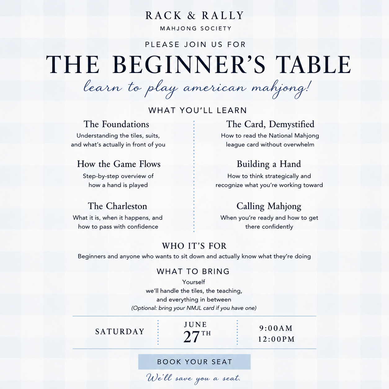 The Beginners Table- Intro to American Mahjong Class