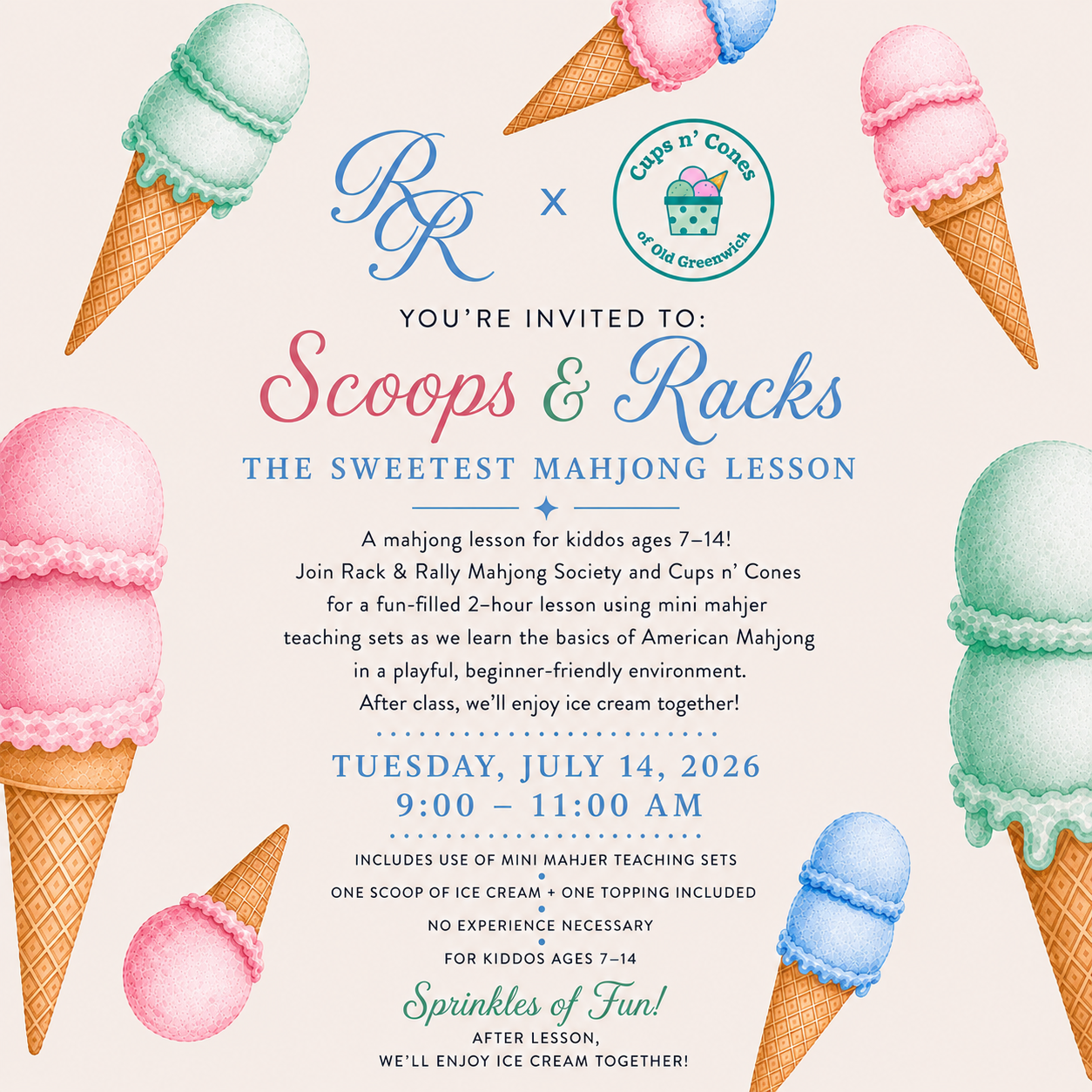 Scoops & Racks Kids Lesson @ Cups n’ Cones
