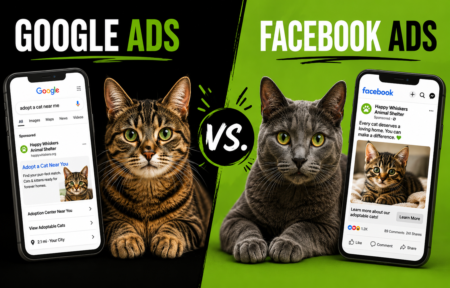 Google Ads vs.&nbsp;Facebook Ads for Animal Shelters