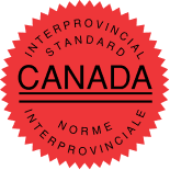 Red circular badge with black border and black text that reads 'Interprovincial Standard' and 'Canada' in the center.