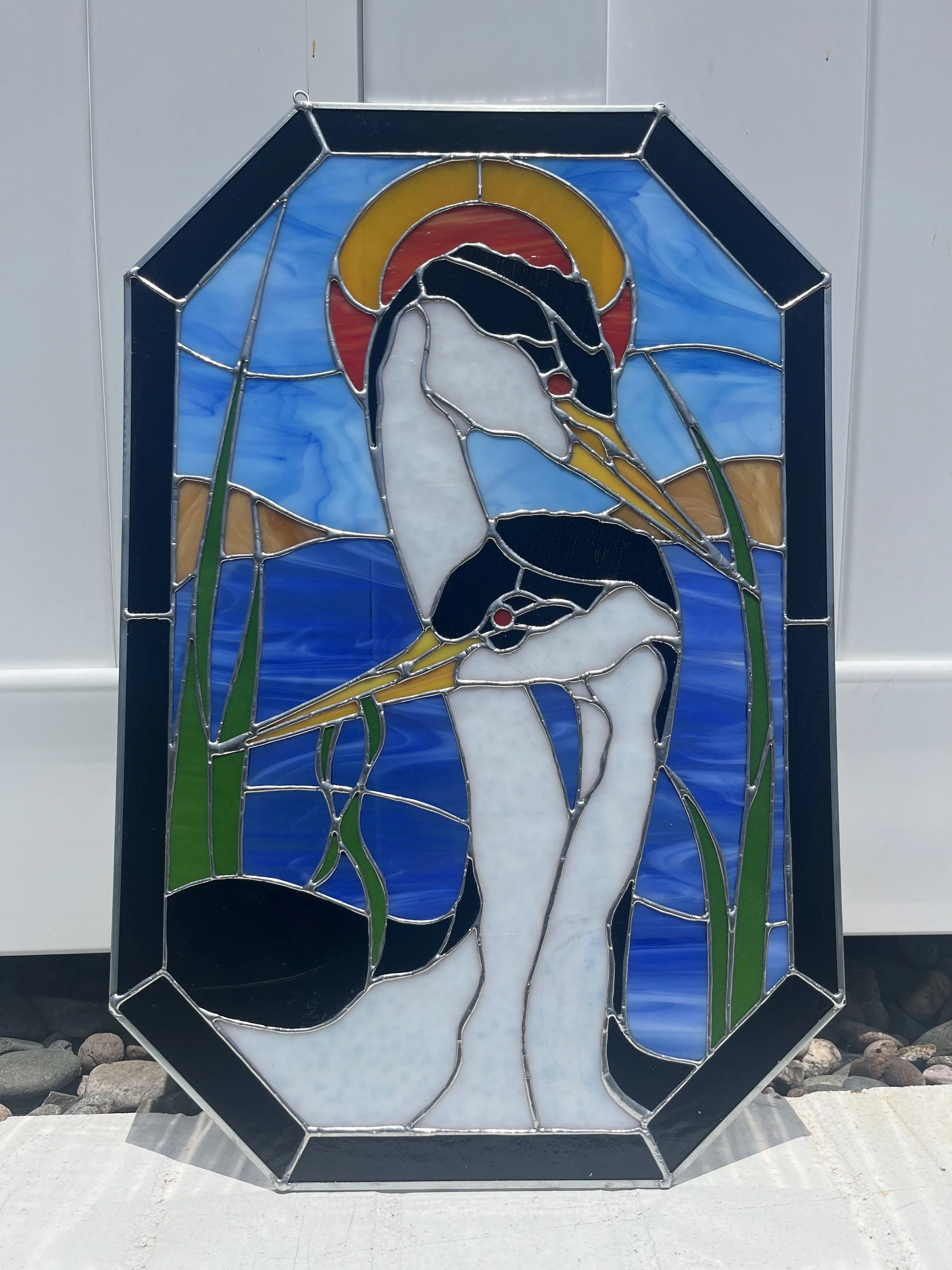 Western Grebes Stained Glass Copper Foil Lighten Glass & Graphics by Annabelle