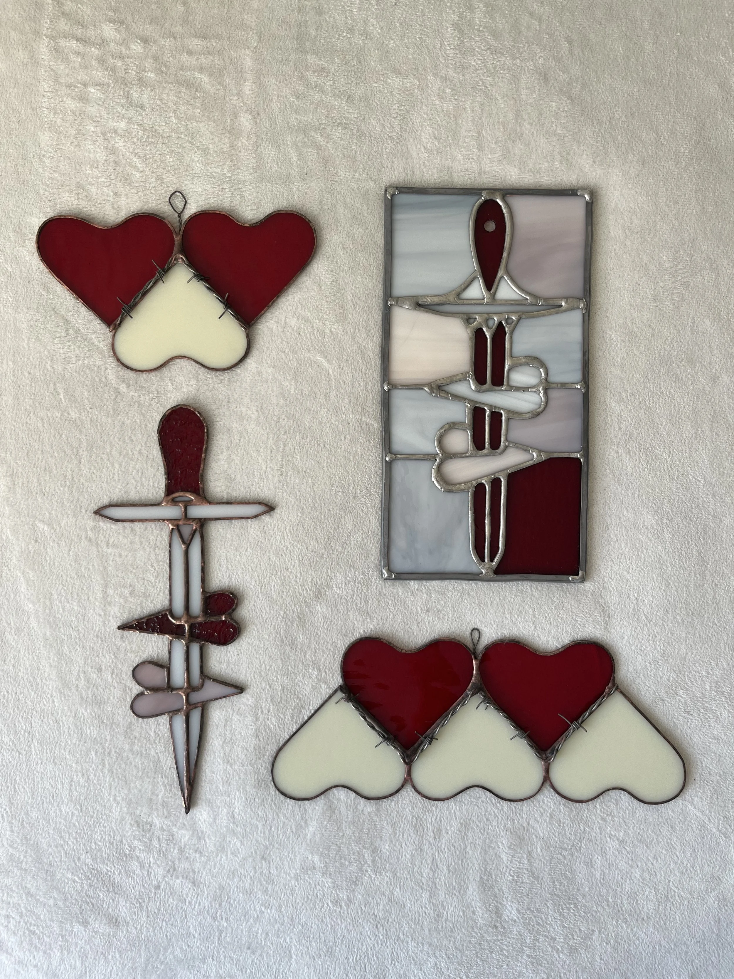 Valentine Set Stained Glass Copper Foil Barbed Wire Lighten Glass & Graphics by Annabelle