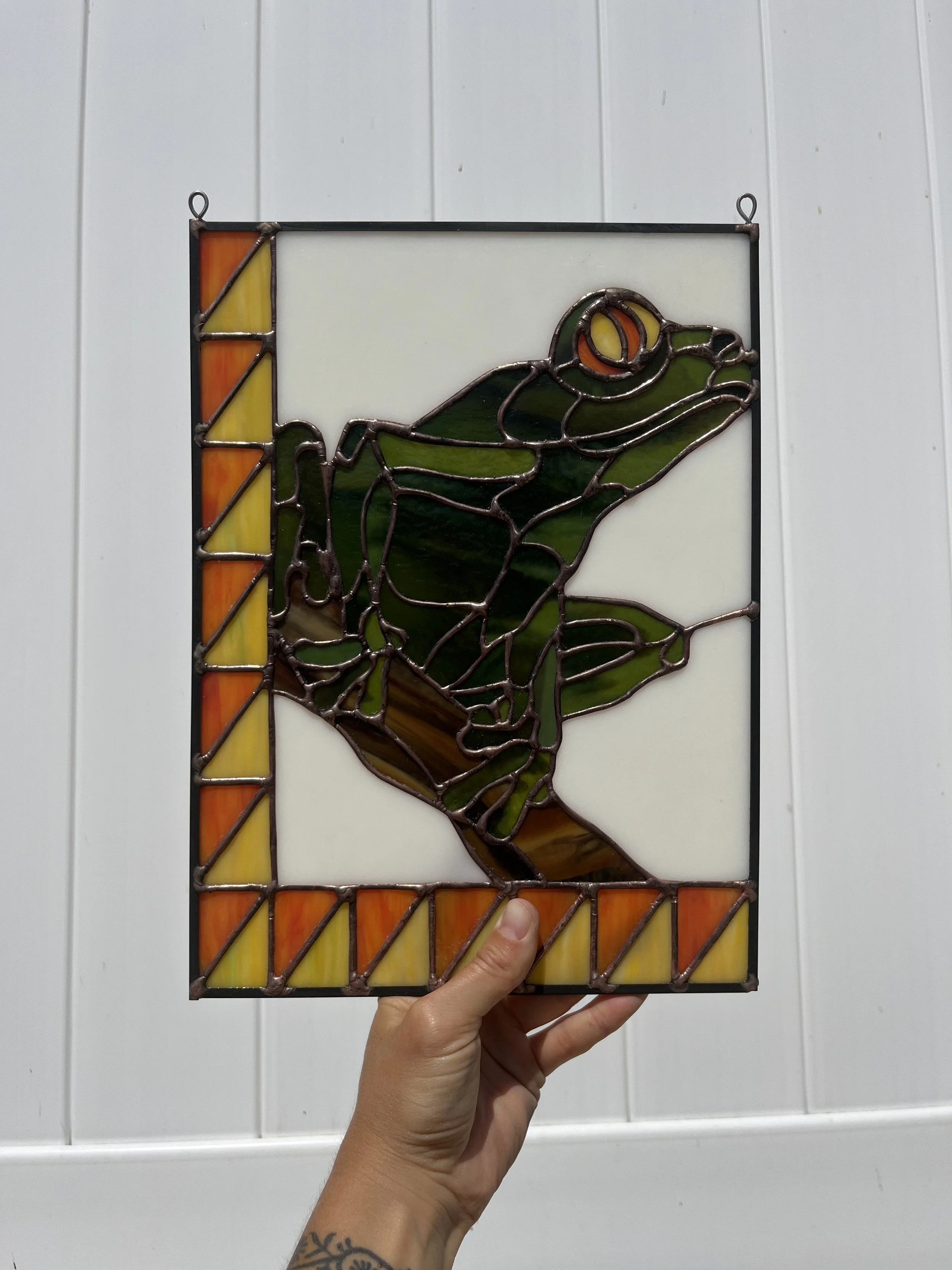 Modern Frog Stained Glass Copper Foil Lighten Glass & Graphics by Annabelle