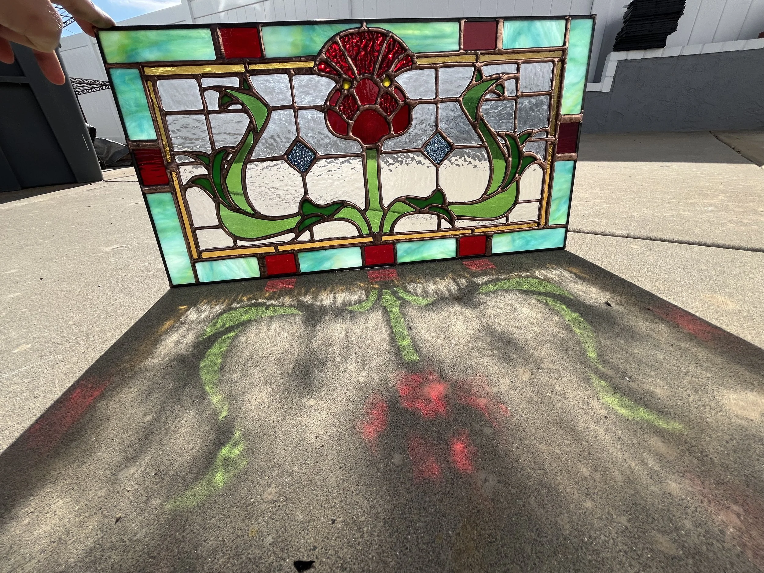 Antique Floral Ornamental Stained Glass Copper Foil Patina Lighten Glass & Graphics by Annabelle
