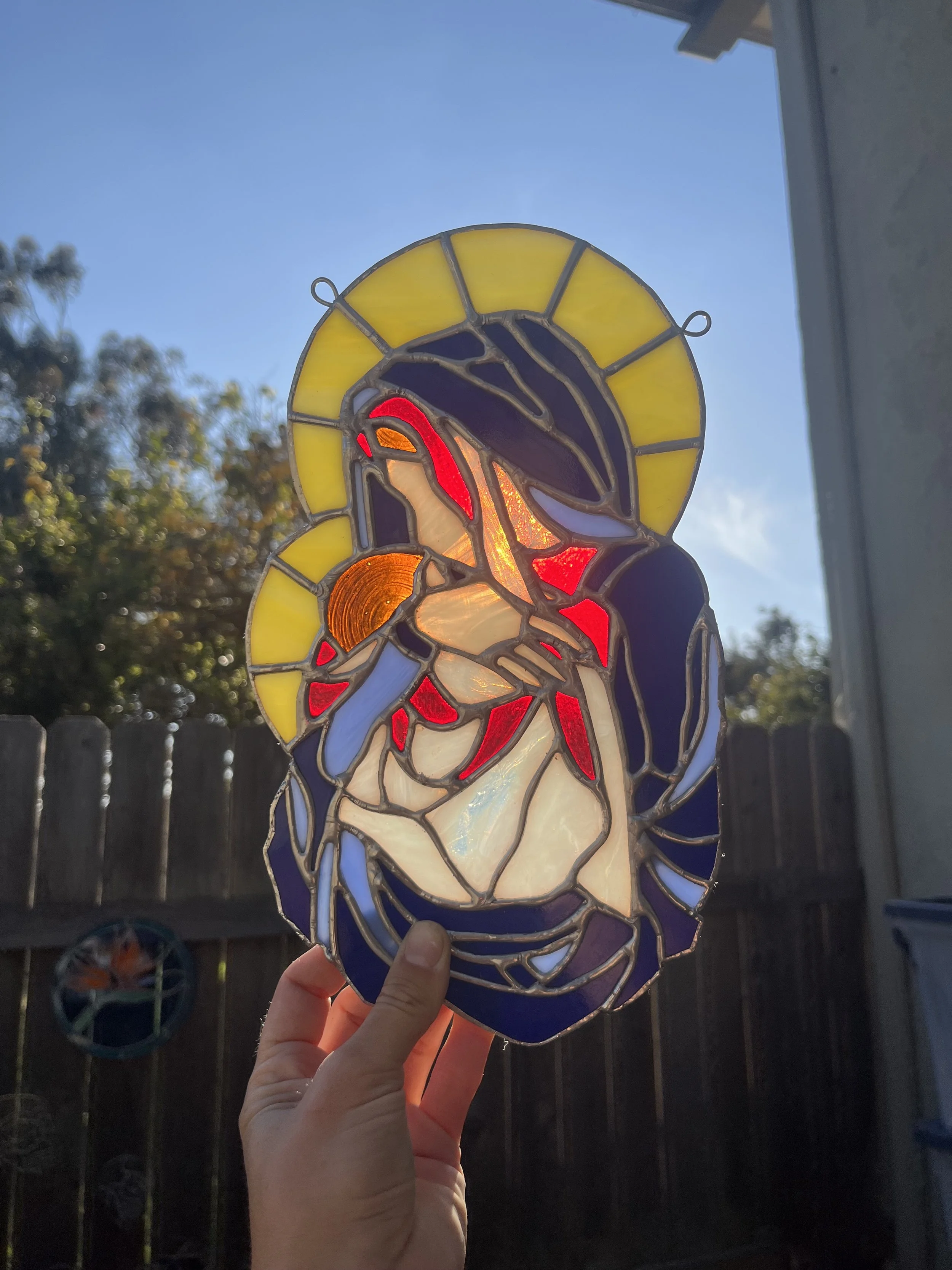 Madonna and Child Mary Jesus Stained Glass Copper Foil Lighten Glass & Graphics by Annabelle