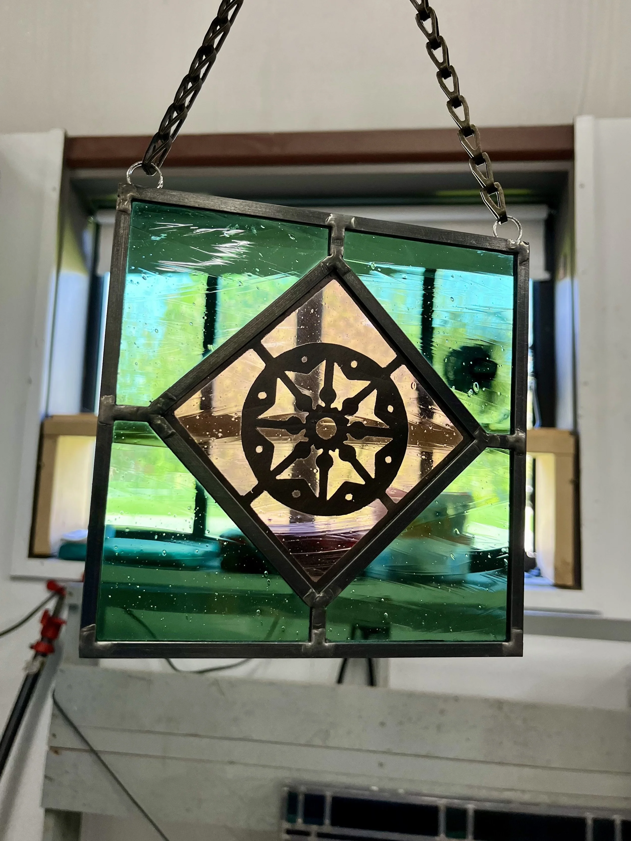 Decorative Flower Painted Enamel Stencil Stained Glass Lighten Glass & Graphics by Annabelle