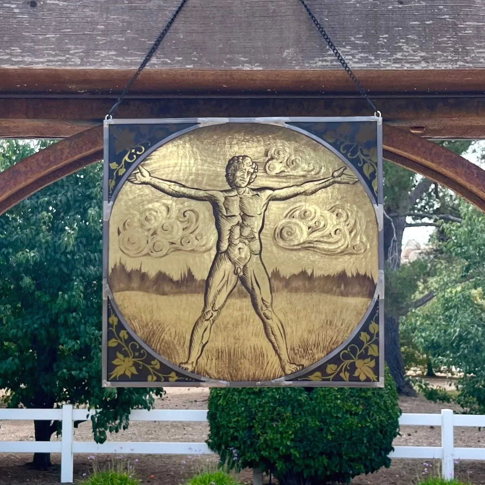 Vitruvian Man Painted Stained Glass Lighten Glass & Graphics by Annabelle