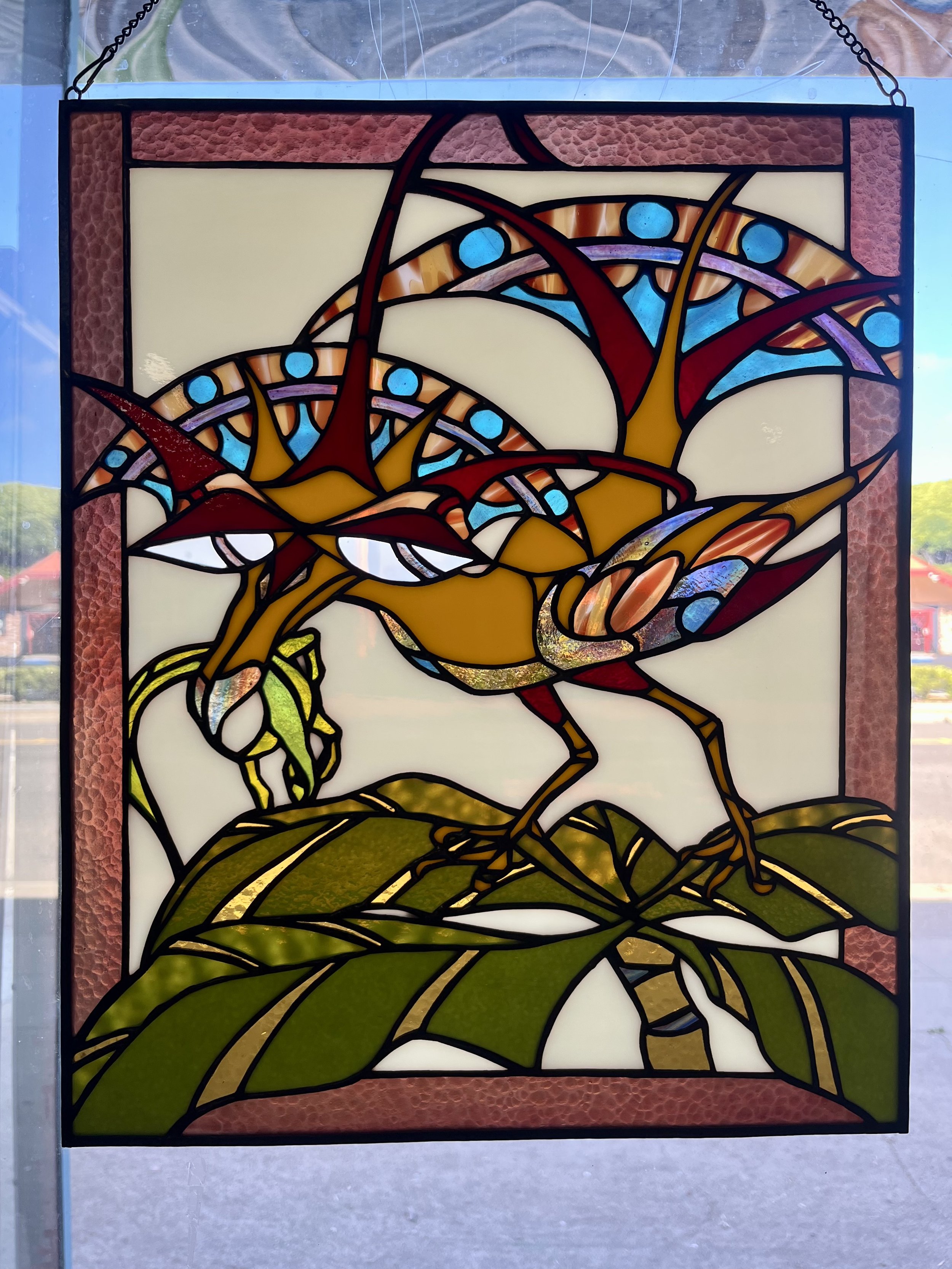 Invasive Species Bird Lizard Copper Foil Stained Glass Lighten Glass & Graphics by Annabelle