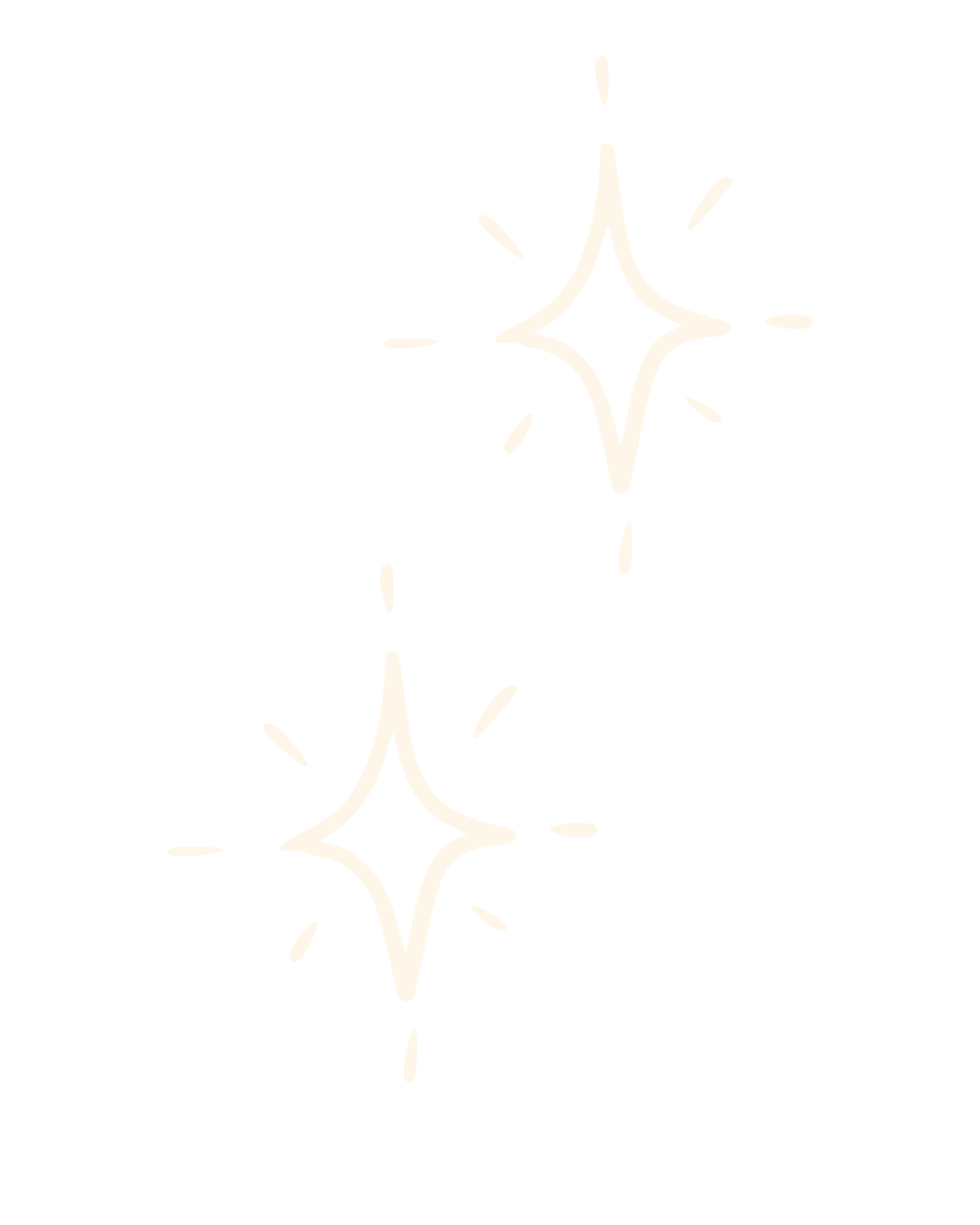 Two white sparkling stars with small lines radiating around them on a black background.