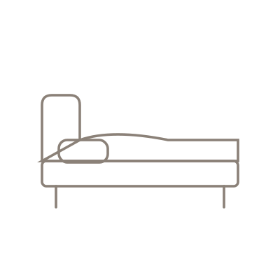 Simple line drawing of a bed with a headboard, pillow, and mattress.