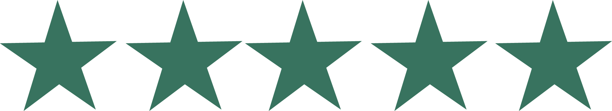 Five green stars in a row on a black background