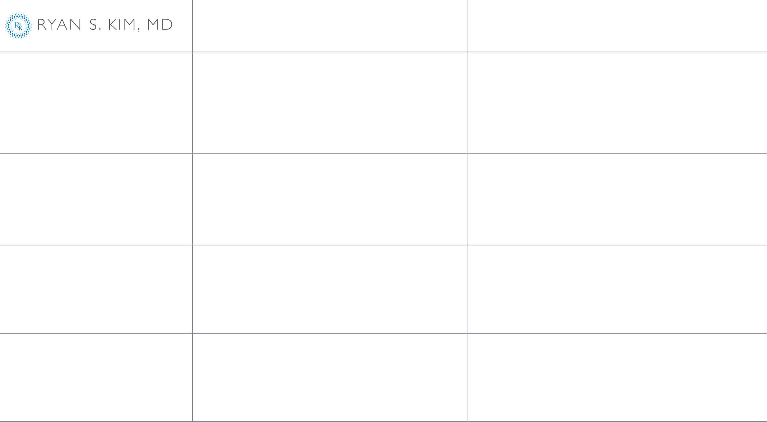 Comparison table showing details about eye drops and interventional treatment options from Dr. Ryan S. Kim, MD, including dosing, side effects, consistency, and cost.