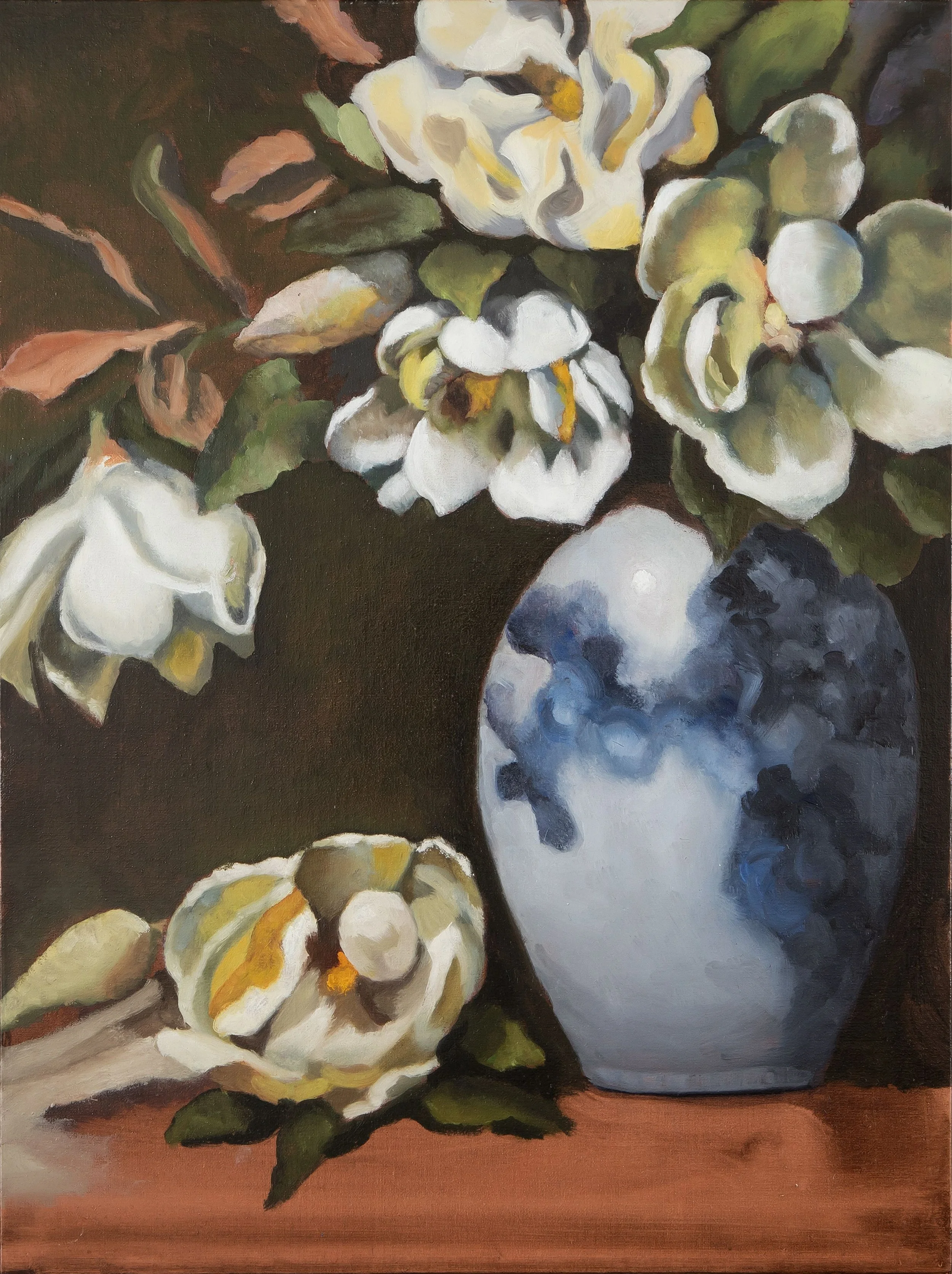White Flowers in Blue Vase
