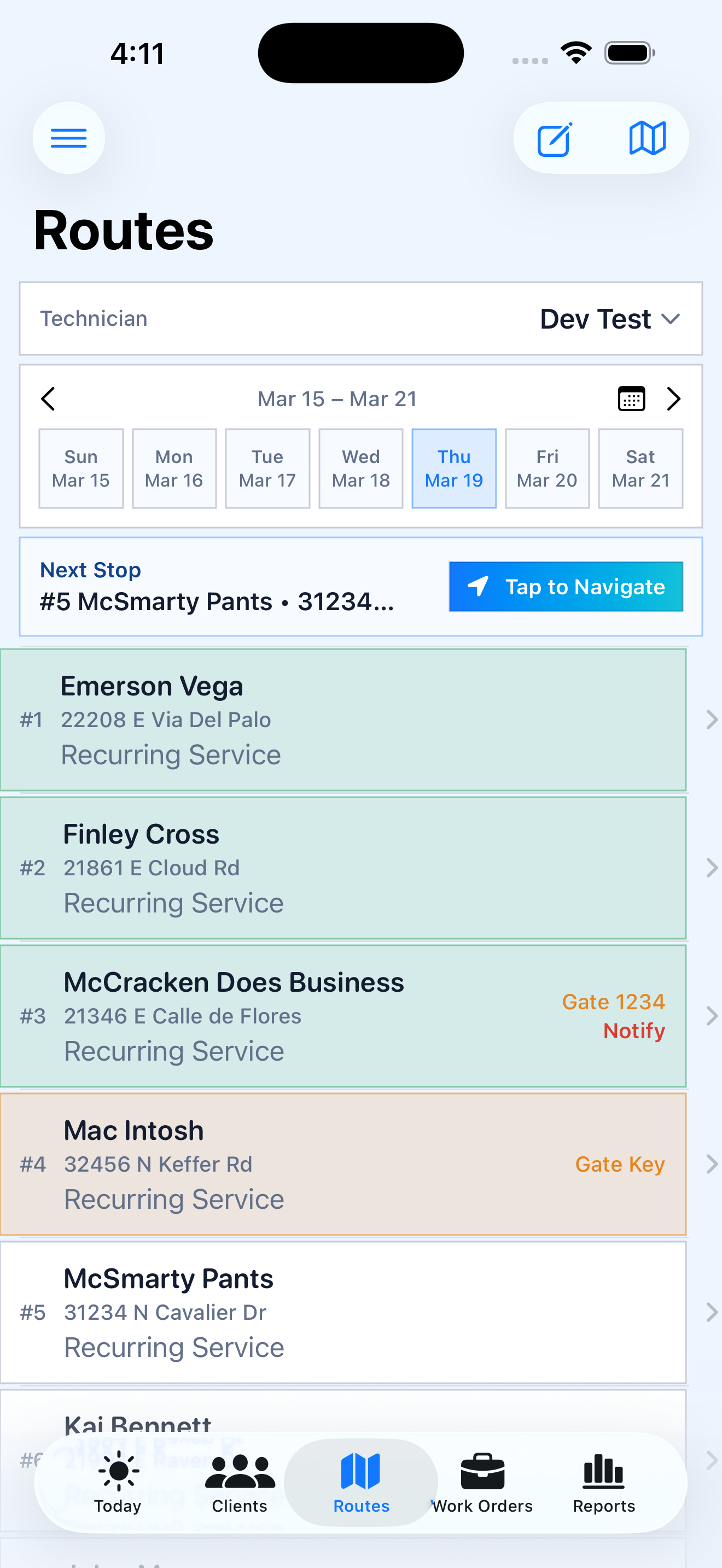 Service Hopper Routes view