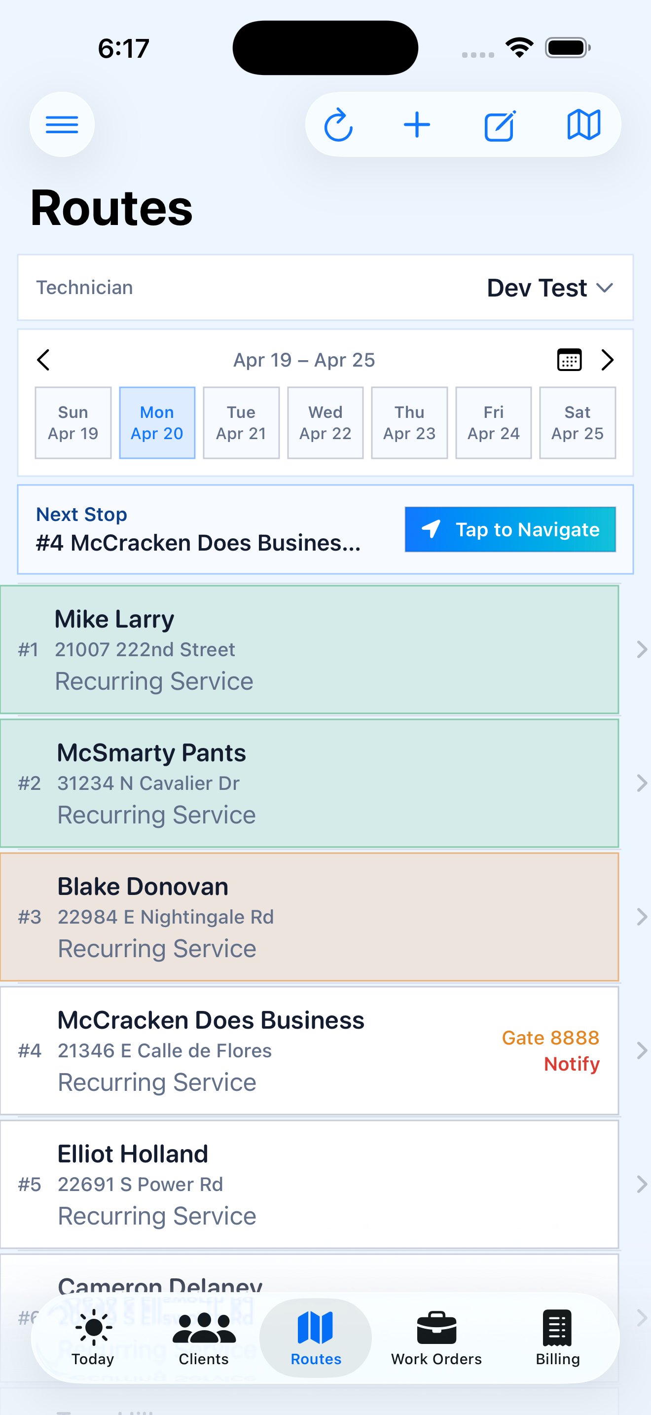 Service Hopper Routes view