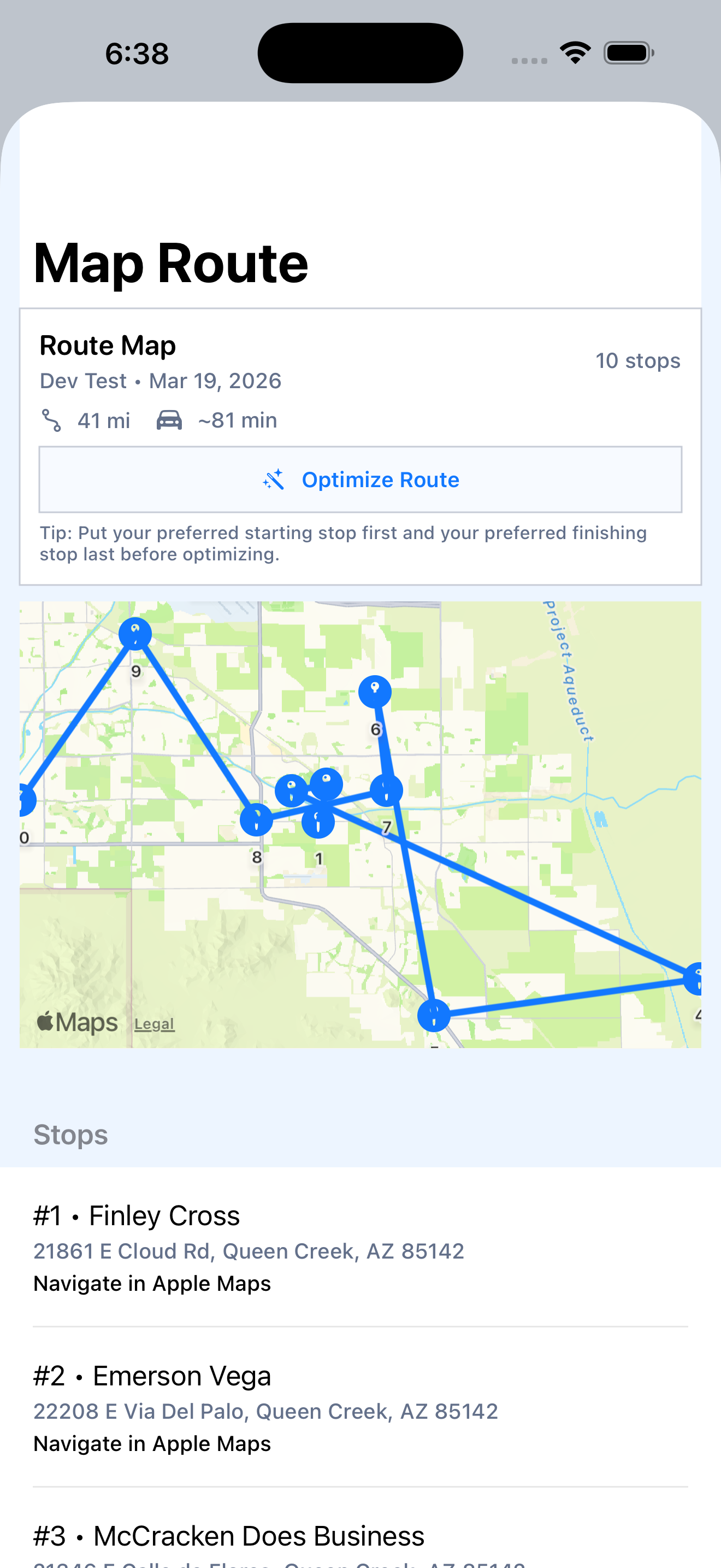 Route map with optimization