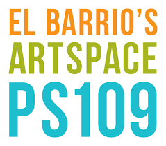 Text reading 'El Barrio's Artspace PS109' in orange, green, and blue letters