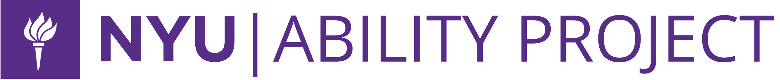 Logo for the NYU Ability Project with a purple torch icon on the left and purple text.