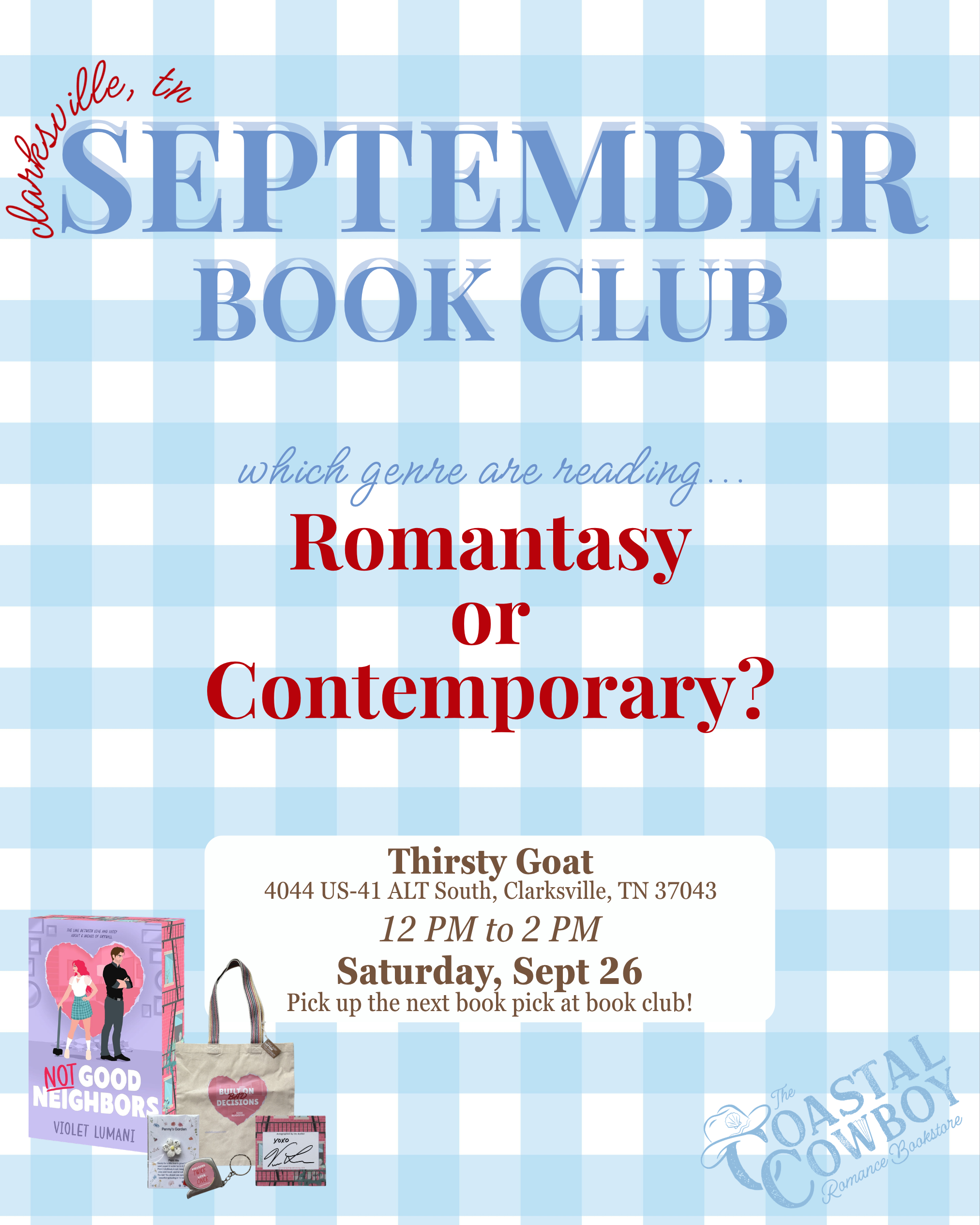 CLARKSVILLE BOOK CLUB MEETING (FREE!) | SEPTEMBER