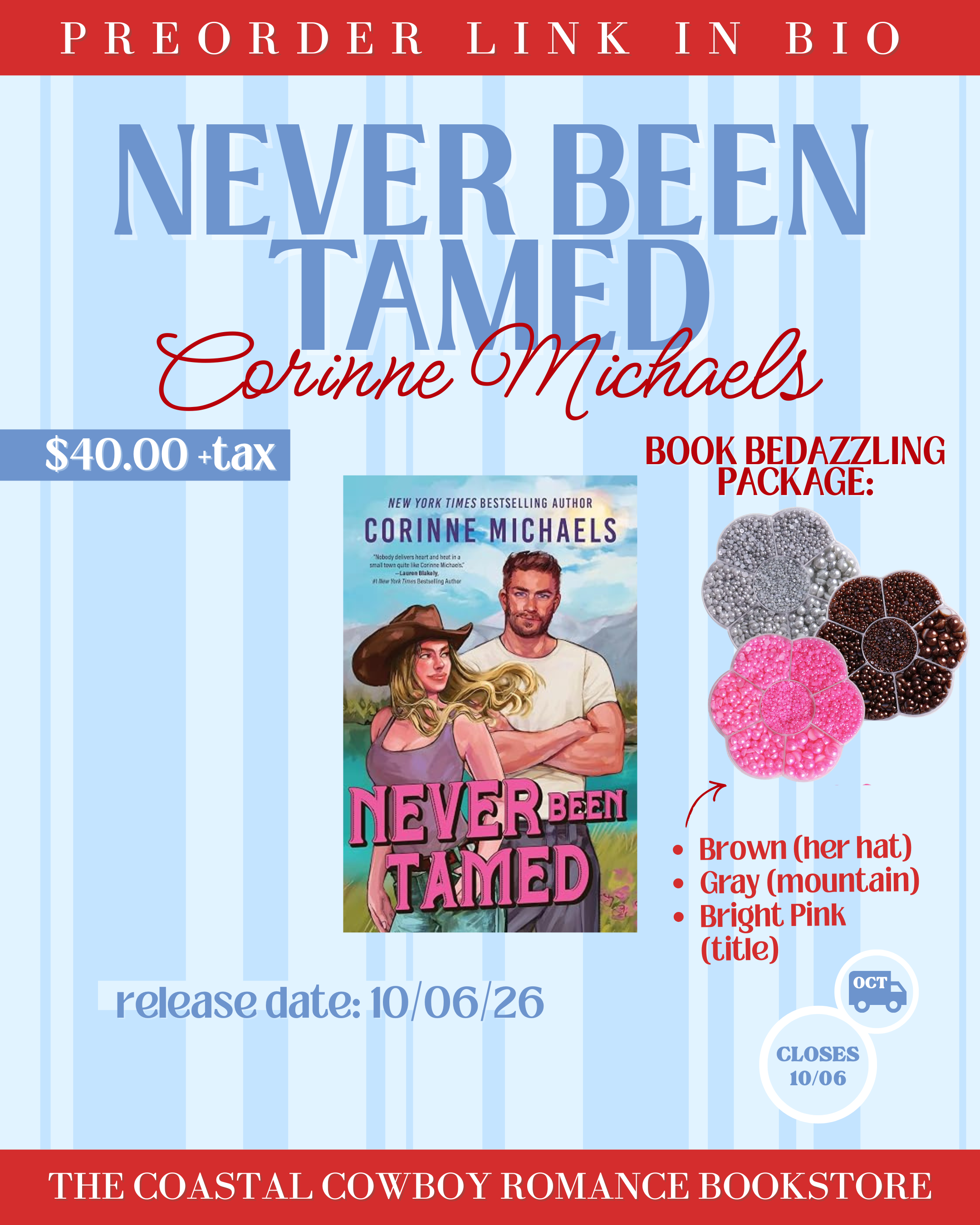 NEVER BEEN TAMED (‎Heartstone Ranch, 2) BY CORINNE MICHAELS | PREORDER WITH PEARL BOOK BEDAZZLING KIT
