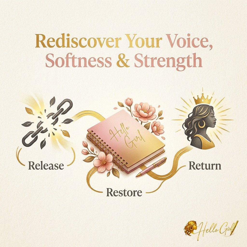 Transformation isn't just about letting go; it's about coming home to yourself. Release what weighs you down, restore your spirit, and return to your power. Your breakthrough begins here.

#HelloGirl #SelfDiscovery #WomensEmpowerment #Transformation