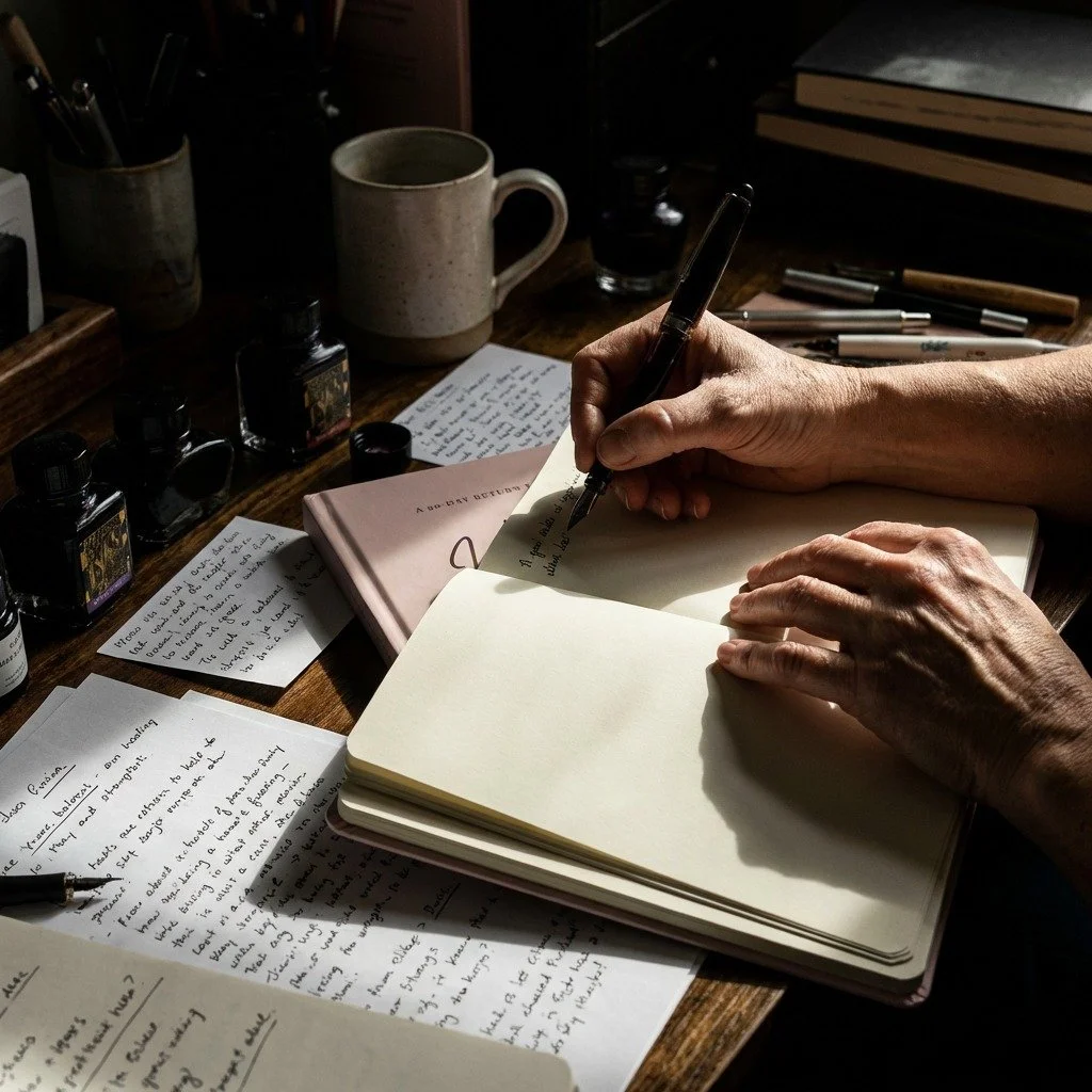 The spiral ends where the ink begins. Thriving isn&rsquo;t a sudden shift; it&rsquo;s a series of honest moments captured on the page. Decisive, gentle, and real&mdash;this is the work of transformation. 🖋️ What are you writing into existence today?