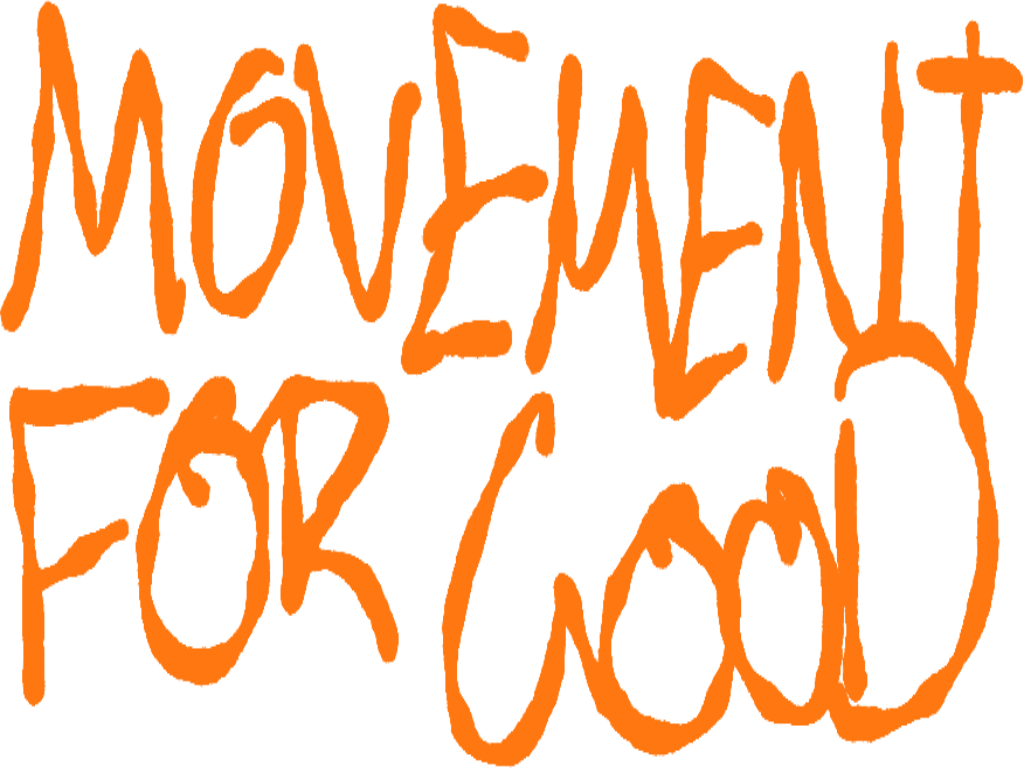 Text saying 'Movements for Cool' in orange, handwritten style on a black background.