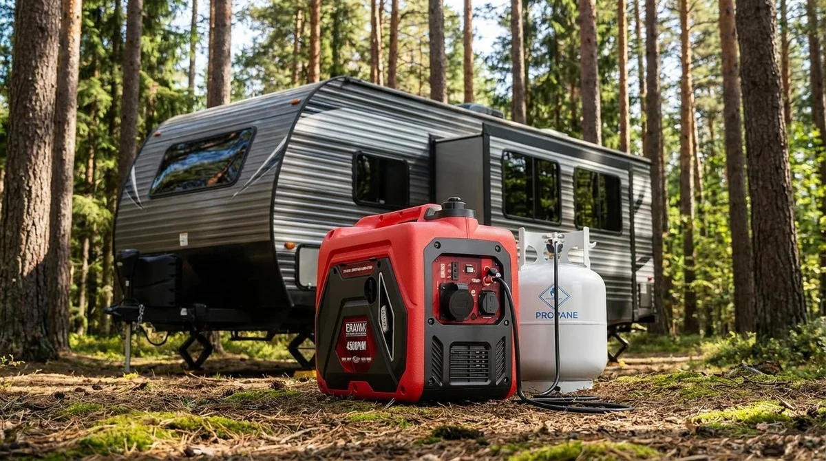 Mobile mechanic servicing a portable generator engine and control panel on-site.