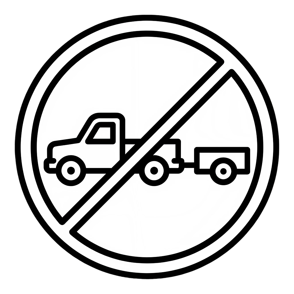 Pickup truck with trailer crossed out, representing no need to haul equipment for repair