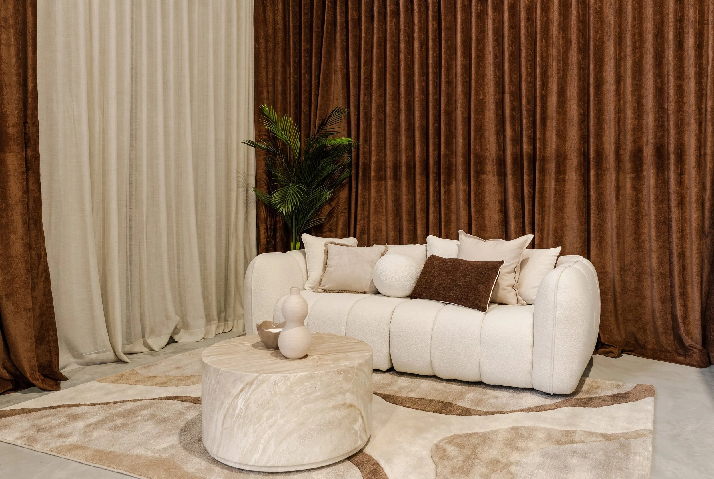 Lounge room set with luxury curtains and furniture