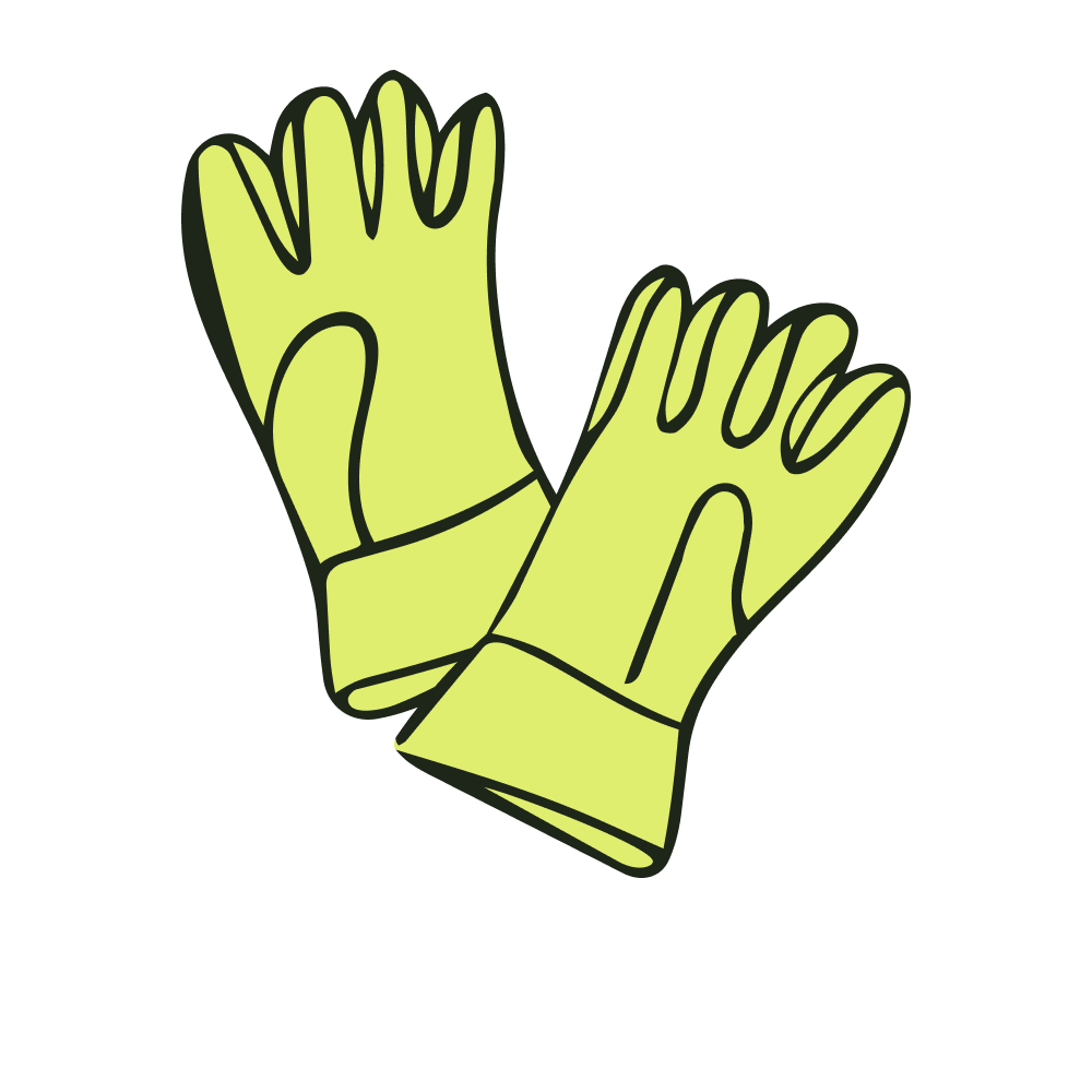 Illustration of a pair of yellow rubber cleaning gloves.