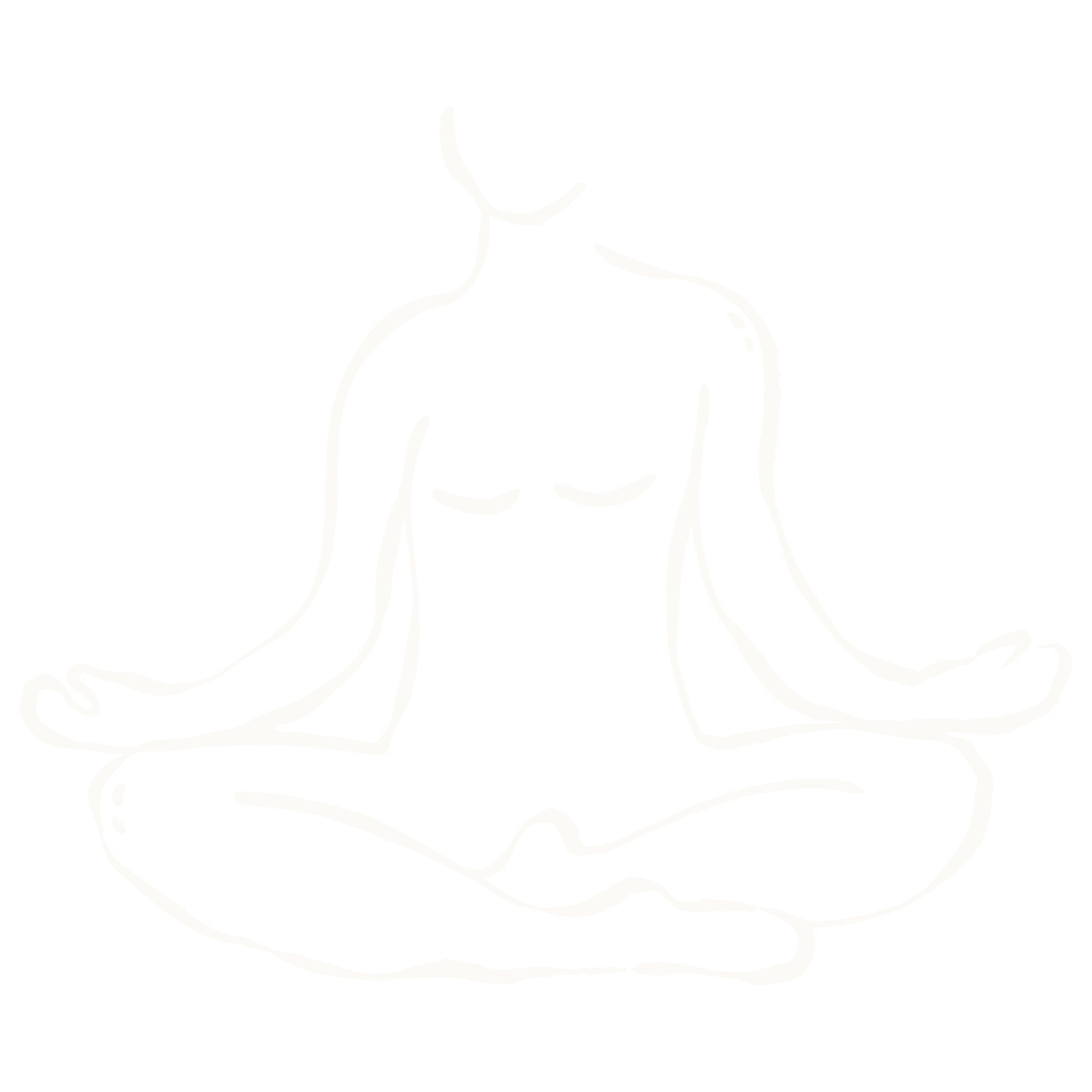 Line art illustration of a person sitting cross-legged in a meditative pose, with hands resting on knees, on a black background.