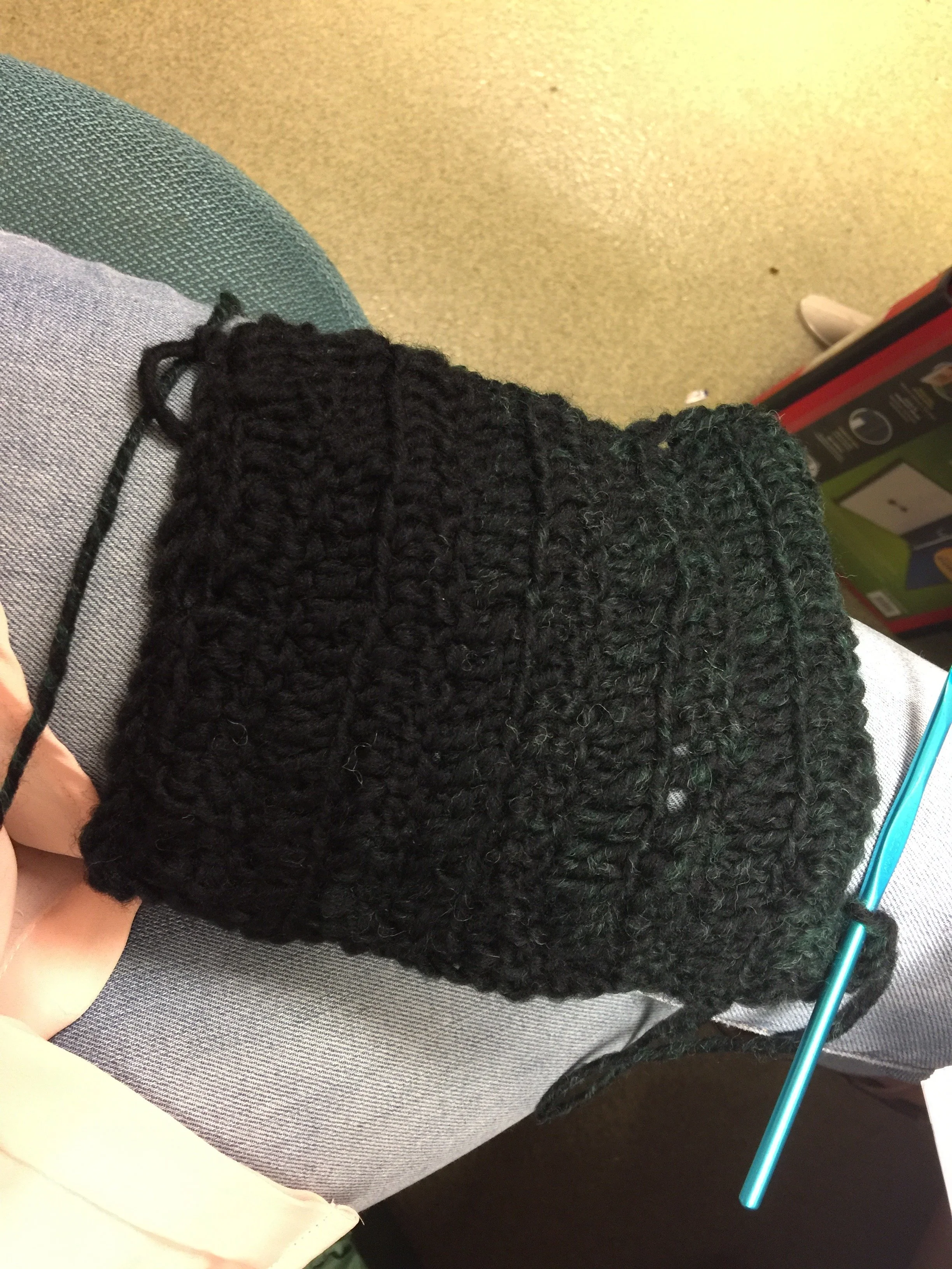 One of my first ever items, a simplecozy. I had just learned the double and treble stitch and I wanted to make something for chilly days. I still use it today! its pretty comfy