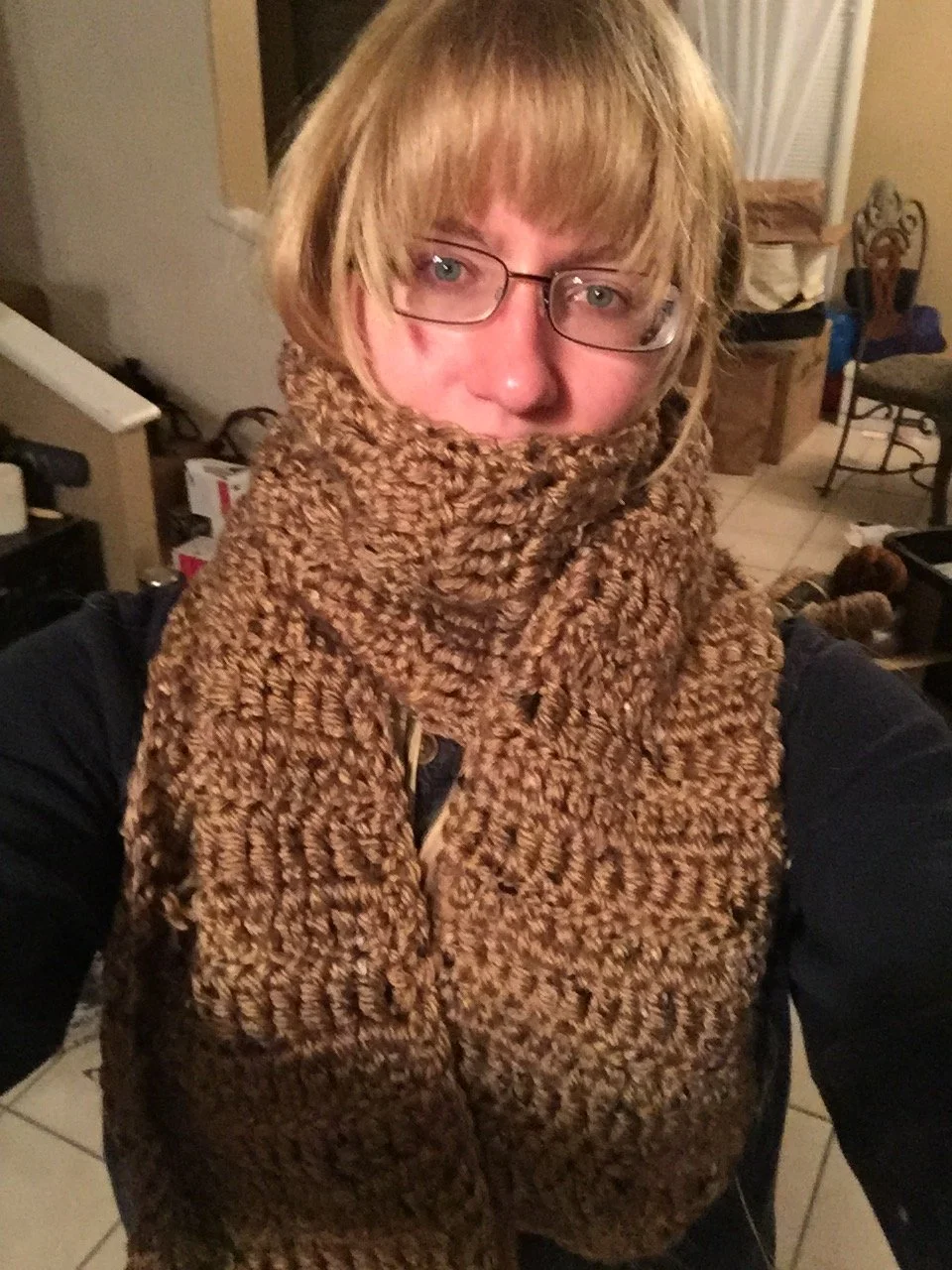 I made my second scarf as well, I made my stitches too tight. I went through so much yarn it was insane. (the first one was really wiggly)
