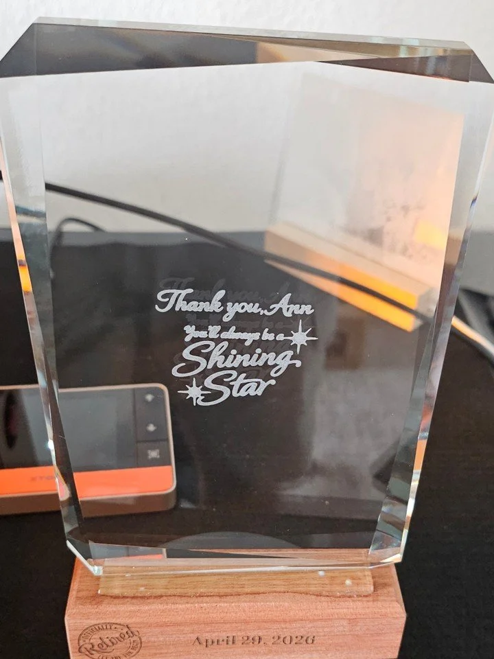 Retirement gift for a team mate #retirementgift #awards #innerengraving #laser #xtool #customengraving