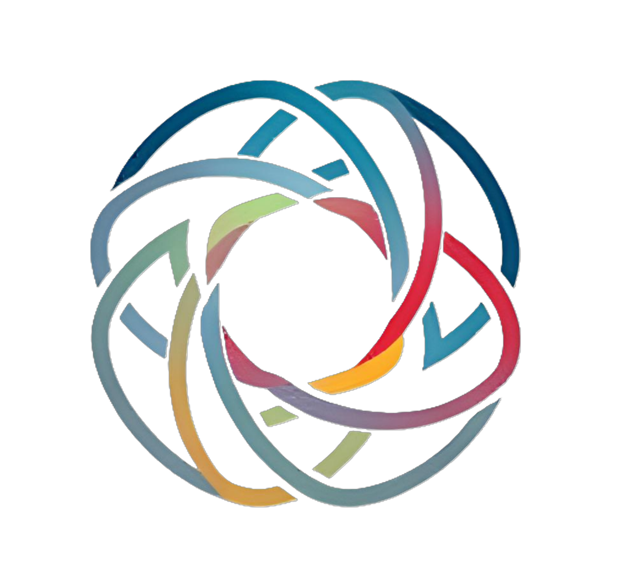 Colorful intertwining abstract loops against a black background.