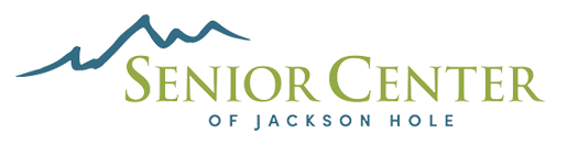 Logo for Senior Center of Jackson Hole, featuring mountain outline and stylized text.