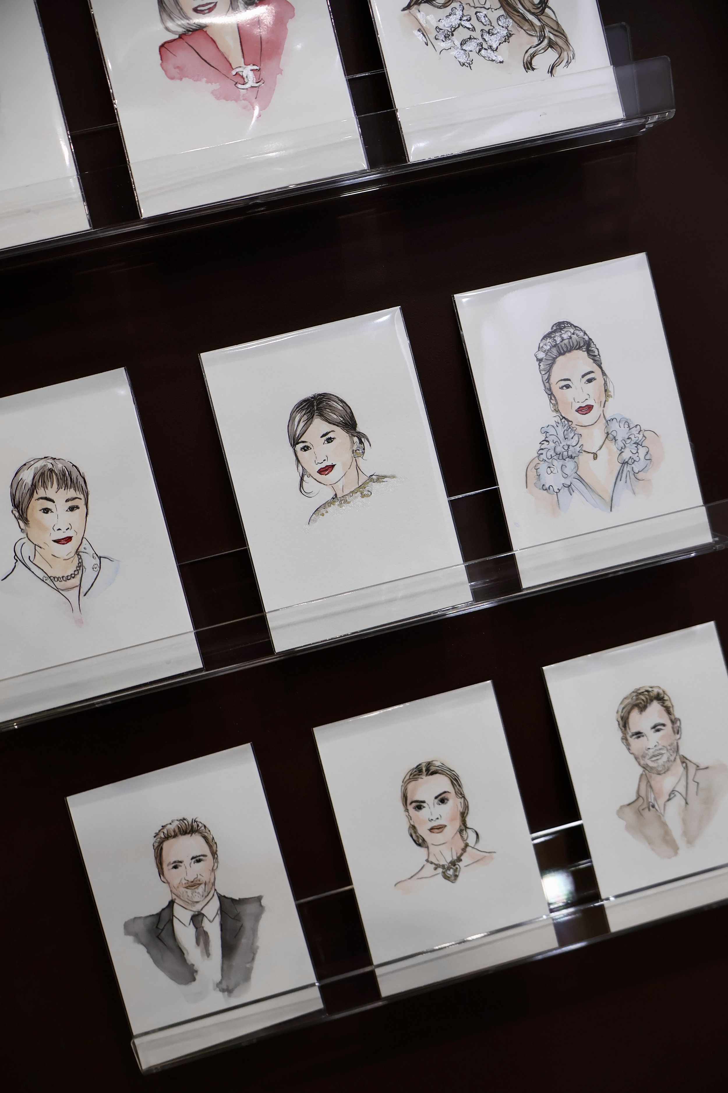 Collection of hand-painted watercolour guest portraits for weddings and brand events