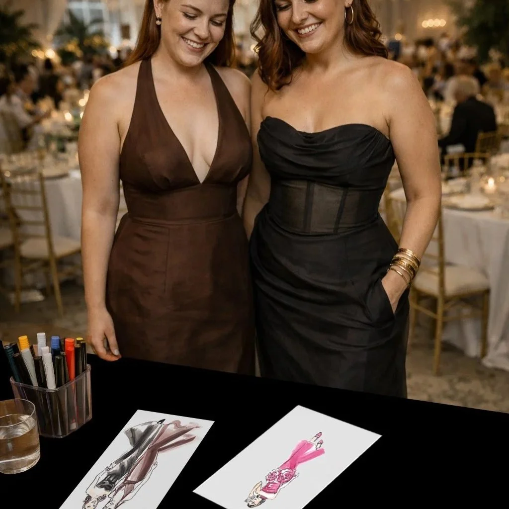Live illustration at wedding event in Melbourne showing guest portraits by Crystal LH Studio