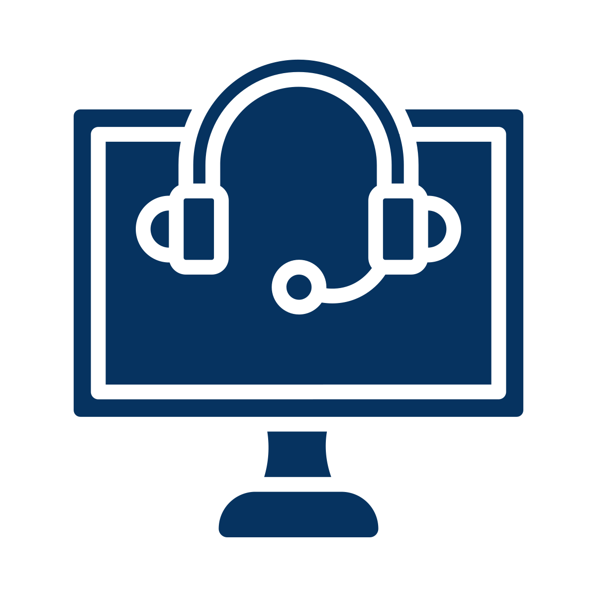 Computer monitor displaying a headset icon, representing online customer support or communication.