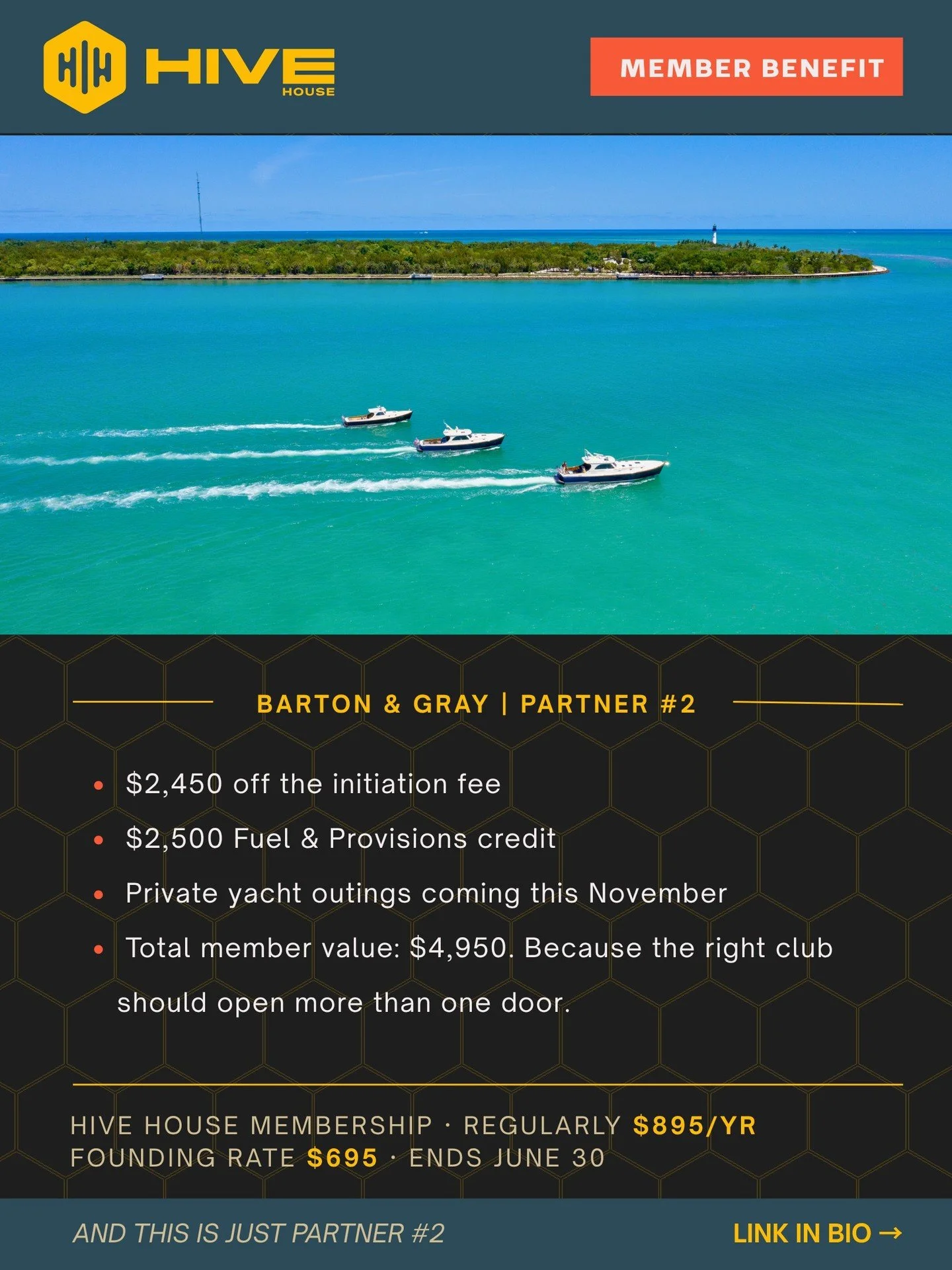 HIVE House members now sail with Barton &amp; Gray Mariners Club.

We're proud to welcome Barton &amp; Gray @marinersclub as our Preferred Maritime Partner &mdash; a premier private yacht club offering world-class experiences on the water.

What that